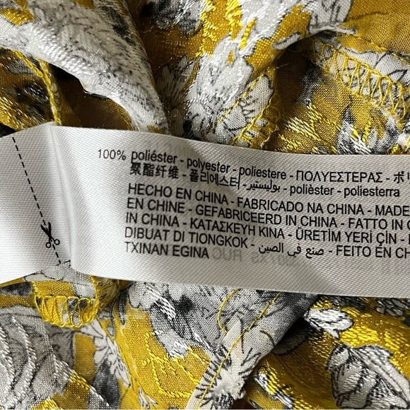 Zara Floral Jacquard Blouse XS BUTTER Yellow Ruffle Semi Sheer Boxy Boho Fairy - Picture 6 of 8